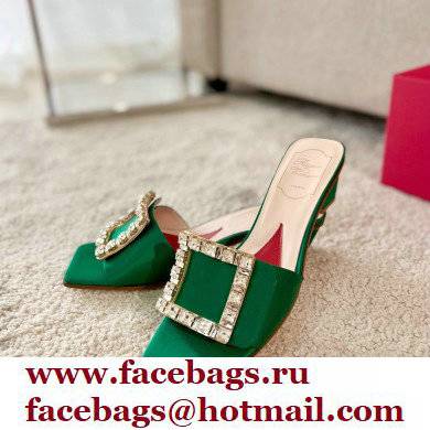 Roger Vivier Heel 4.5cm Love Rhinestone Buckle Mules Satin Green