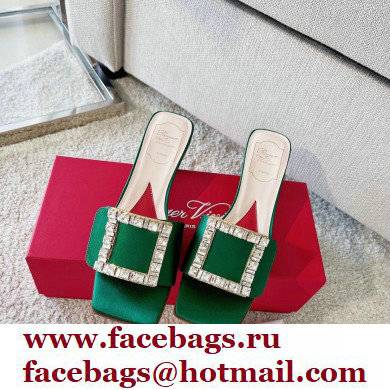 Roger Vivier Heel 4.5cm Love Rhinestone Buckle Mules Satin Green