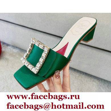 Roger Vivier Heel 4.5cm Love Rhinestone Buckle Mules Satin Green