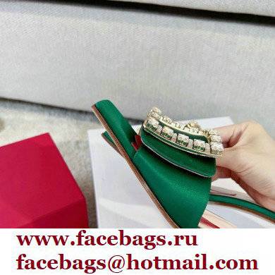 Roger Vivier Heel 4.5cm Love Rhinestone Buckle Mules Satin Green