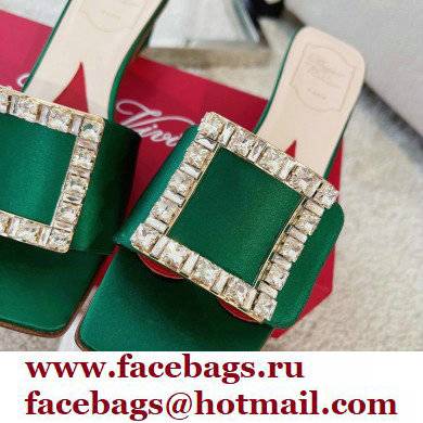 Roger Vivier Heel 4.5cm Love Rhinestone Buckle Mules Satin Green