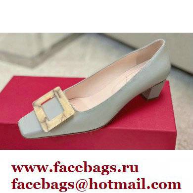 Roger Vivier Heel 4.5cm Stone Buckle Pumps in Light Gray