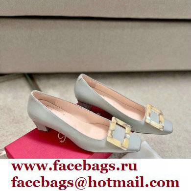 Roger Vivier Heel 4.5cm Stone Buckle Pumps in Light Gray