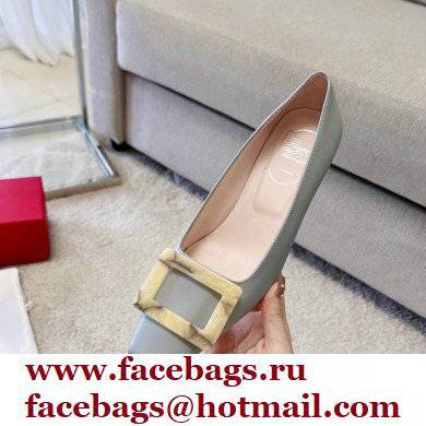 Roger Vivier Heel 4.5cm Stone Buckle Pumps in Light Gray