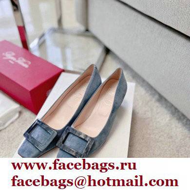 Roger Vivier Heel 4.5cm Stone Buckle Pumps in Suede Gray