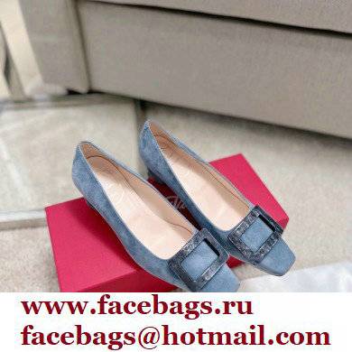 Roger Vivier Heel 4.5cm Stone Buckle Pumps in Suede Gray