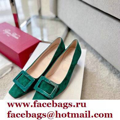 Roger Vivier Heel 4.5cm Stone Buckle Pumps in Suede Green