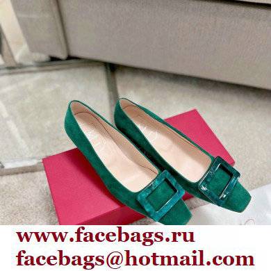 Roger Vivier Heel 4.5cm Stone Buckle Pumps in Suede Green