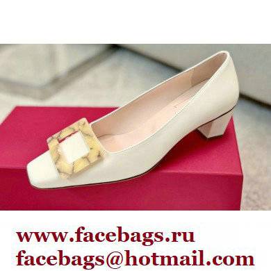 Roger Vivier Heel 4.5cm Stone Buckle Pumps in White