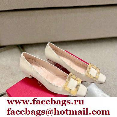 Roger Vivier Heel 4.5cm Stone Buckle Pumps in White