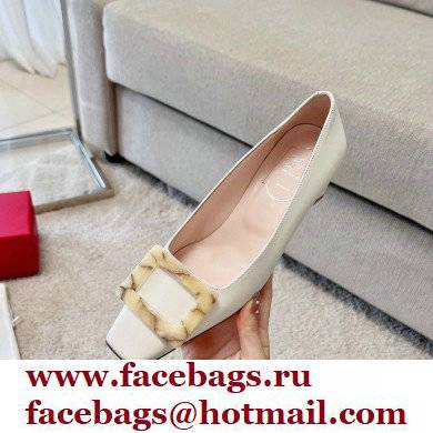 Roger Vivier Heel 4.5cm Stone Buckle Pumps in White