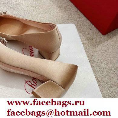 Roger Vivier Heel 4.5cm Strass Buckle Pumps in Satin Beige