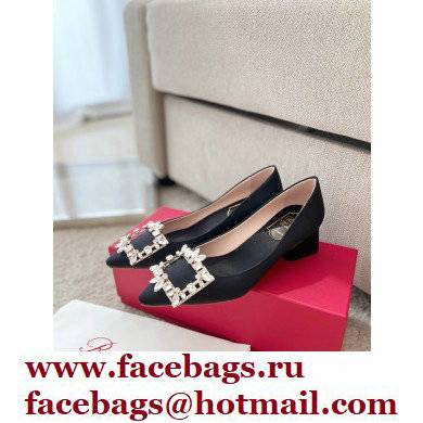 Roger Vivier Heel 4.5cm Strass Buckle Pumps in Satin Black