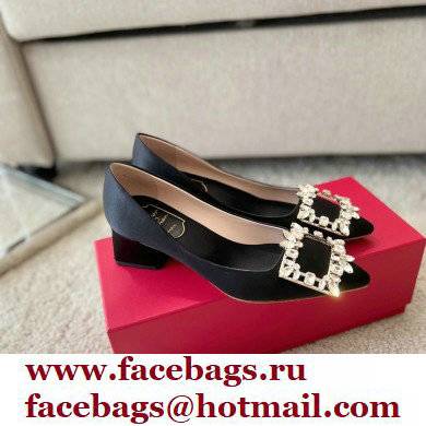 Roger Vivier Heel 4.5cm Strass Buckle Pumps in Satin Black