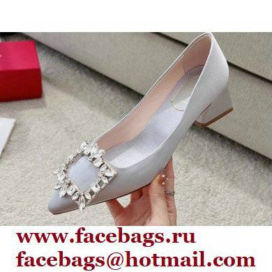 Roger Vivier Heel 4.5cm Strass Buckle Pumps in Satin Gray