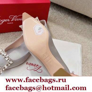 Roger Vivier Heel 4.5cm Strass Buckle Pumps in Satin Gray