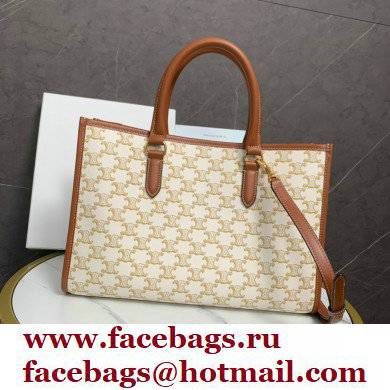 celine mini horizontal cabas in Triomphe Canvas and calfskin white